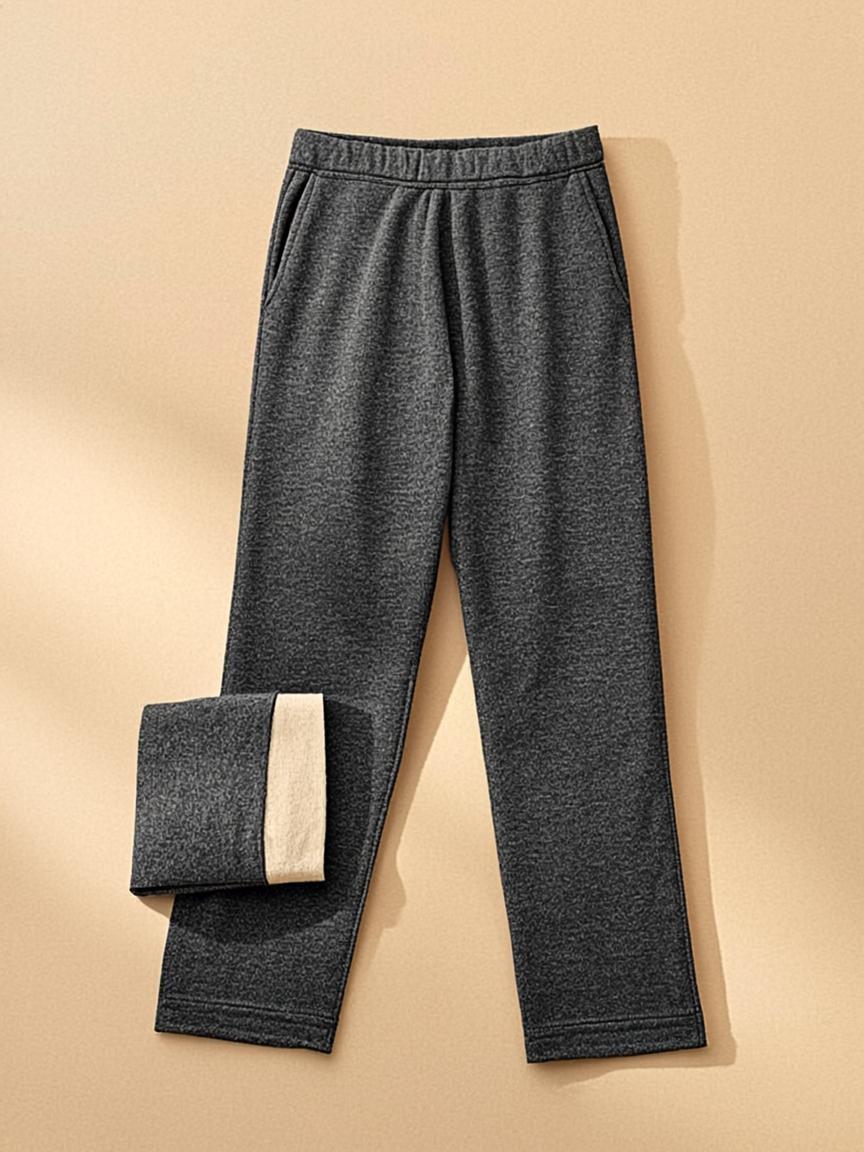 Straight pants with a brushed inside — for travel and home.